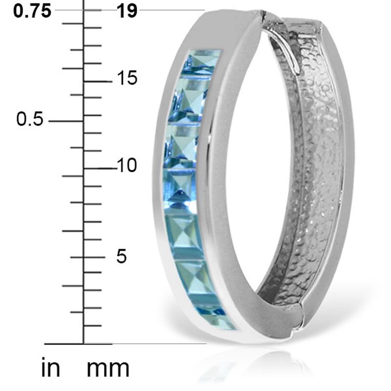 14K Solid Gold Hoop Huggie Gemstone Earrings w/ Natural Blue Topaz