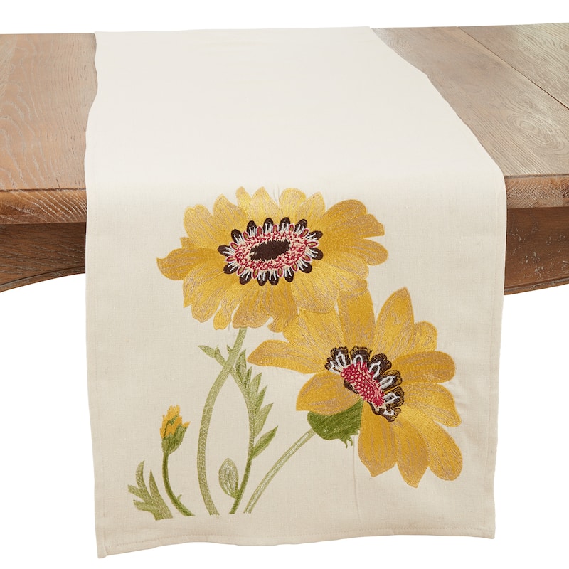 Elegant Bloom Embroidered Flowers Table Runner - Yellow - 16" x 72"