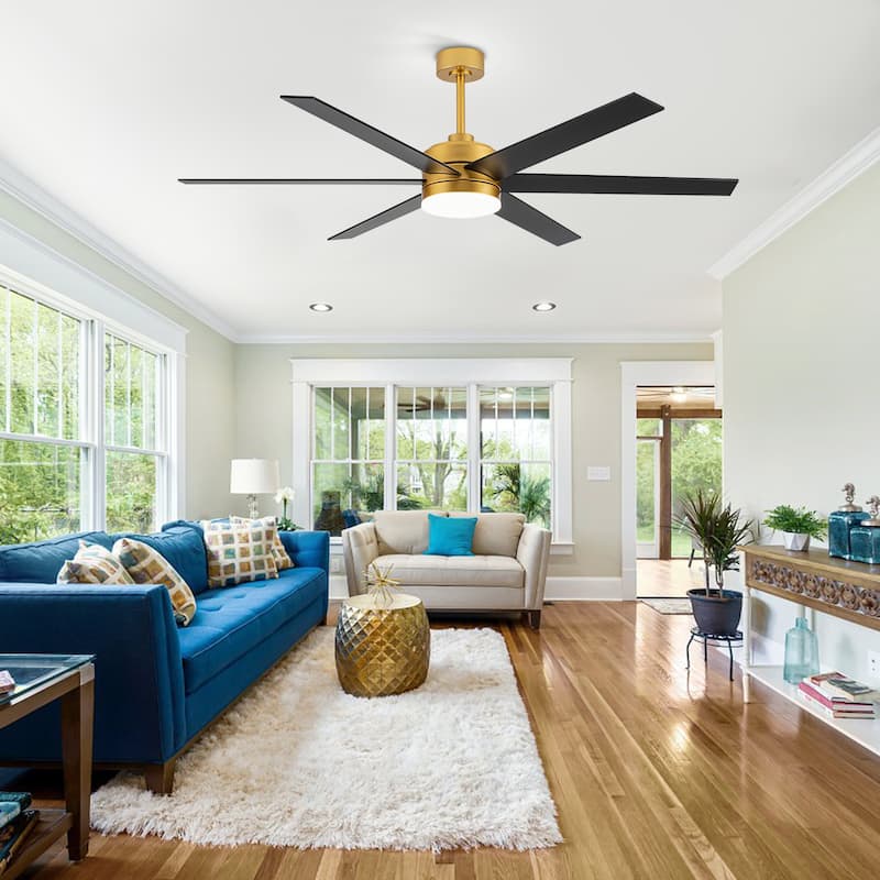 65 Inch Gold/Black LED Ceiling Fan with Light and Remote(6-Blade)
