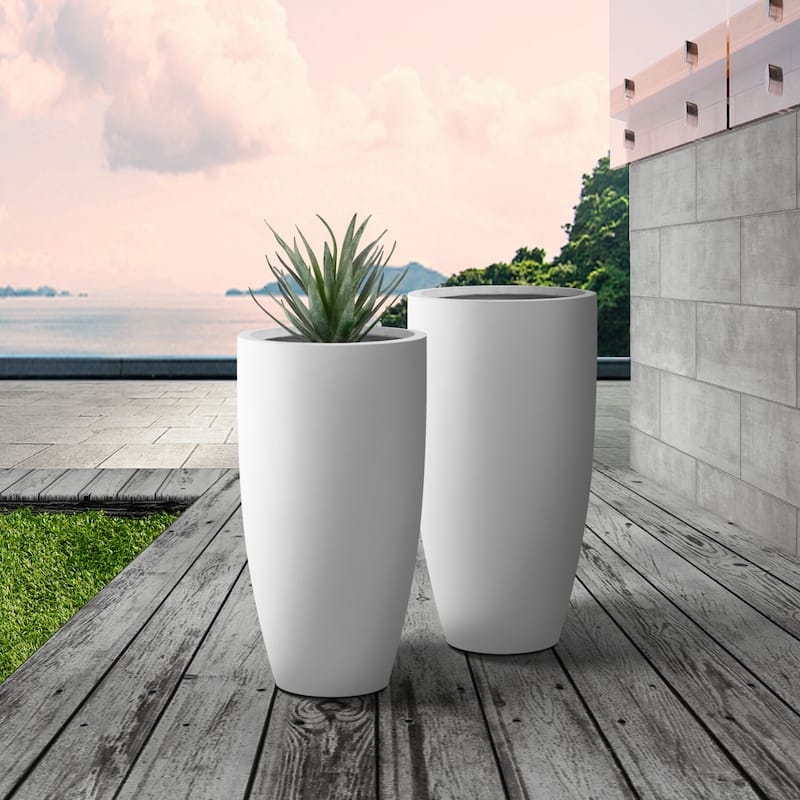 Kante 13.39 in. x 23.62 in. Round Charcoal Finish Lightweight Concrete and Fiberglass Indoor Outdoor (Set of 2)