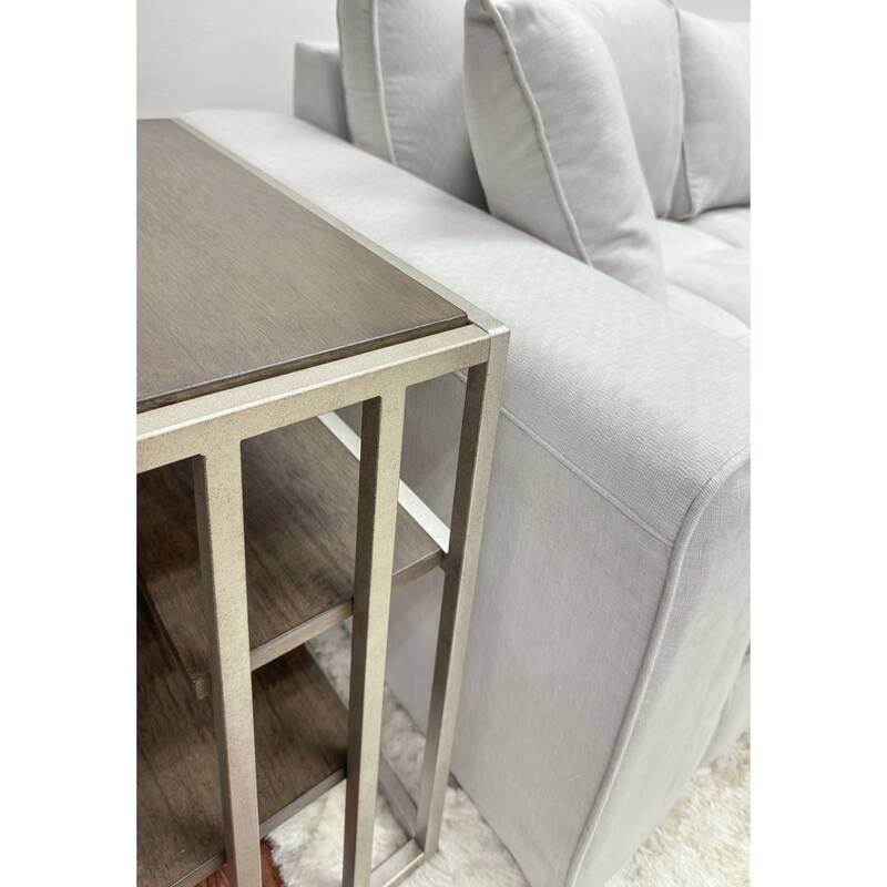 16" Modern Rectangular End Table with Two Fixed Shelves and Metal Frame for Living Room or Bedroom