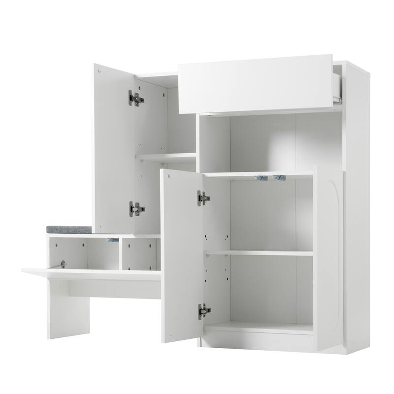 2-in-1 Shoe Cabinet with Cushion Bench, Versatile Shoe Rack Cabinet, Shoe Organizer with Adjustable Shelves, 3 Doors & 2 Drawer