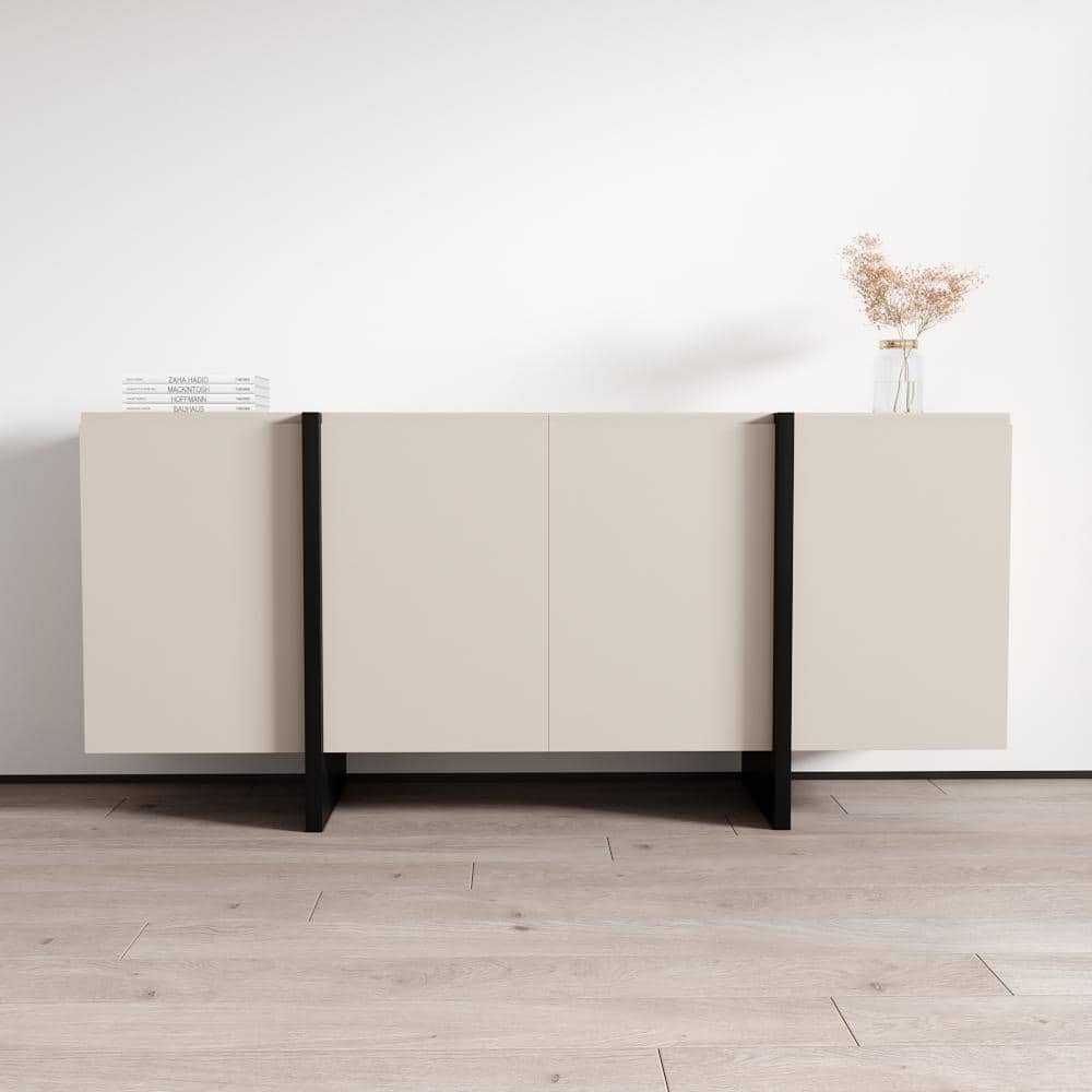Meble Furniture Kinzie 180 70.9" Modern Matte Cashmere Black Sideboard Buffet Credenza 70.9W x 17.7D x 31.9H