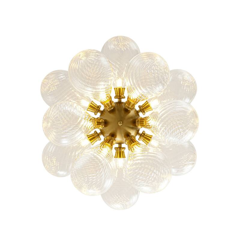 18-Light Cluster Blue Glass Bubble Chandelier - 25in Wide Gold
