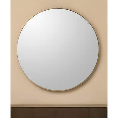 HomeRoots 30" Gold Round Wood Framed Accent Mirror - 29.9' X '29.9' X '1