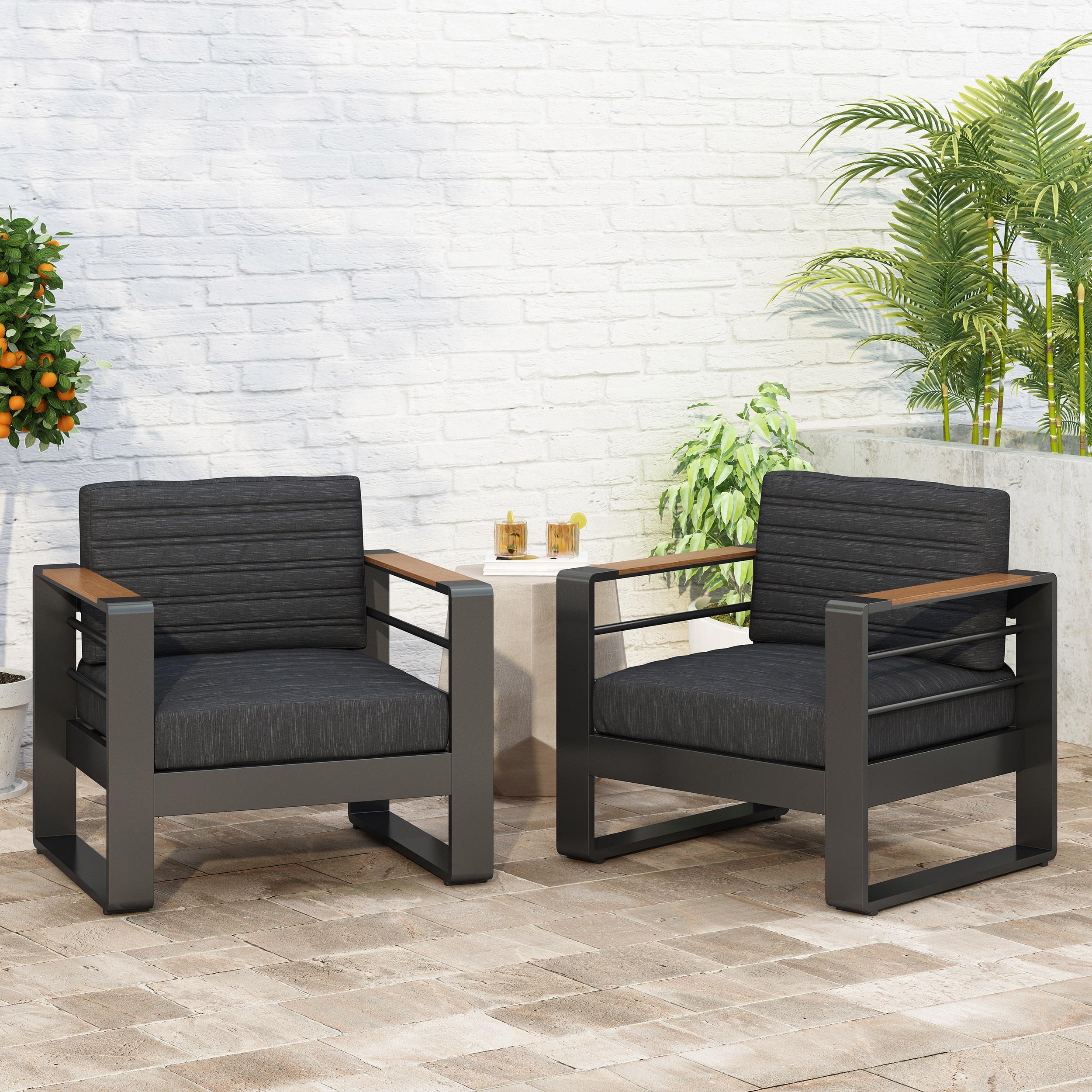 Christopher Knight Home - Giovanna Outdoor Aluminum Club Chairs with Faux Wood Accents (set of 2)