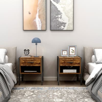 Set Of 2 Pcs Nightstand, Industrial Style