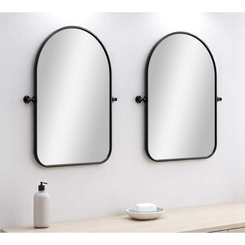 HomeRoots Set of Two Black Arch Iron Framed Bathroom Vanity Mirrors - 23.00 in. x 32.00 in. x 1.57 in. - 23.00 in. x 32.00 in.  x 1.57 in.