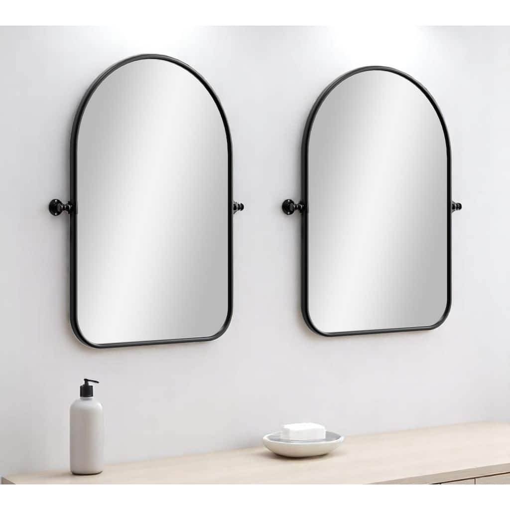 HomeRoots Set of Two Black Arch Iron Framed Bathroom Vanity Mirrors - 23.00 in. x 32.00 in. x 1.57 in.