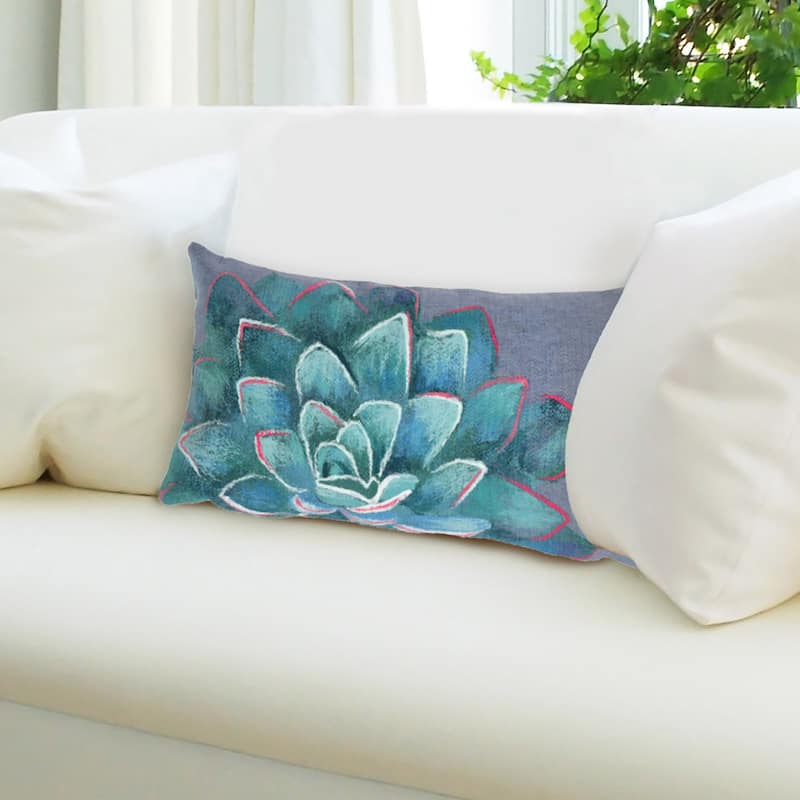 Liora Manne Visions IV Succulent Indoor/Outdoor Pillow Lapis 12" x 20"