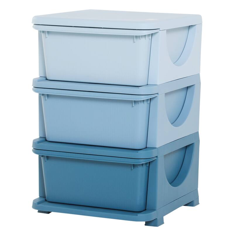 3 Tier Kids Storage Unit Dresser Tower with Drawers Chest Toy Organizer for Bedroom Nursery Kindergarten Living Room - Blue