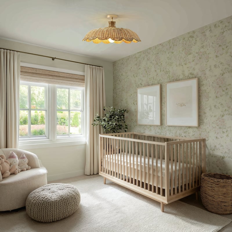 Aurelia Rattan Flush Mount - Rattan Natural 1-Light Handwoven Ceiling Light for Dining Room or Living Room in Modern, Boho Style