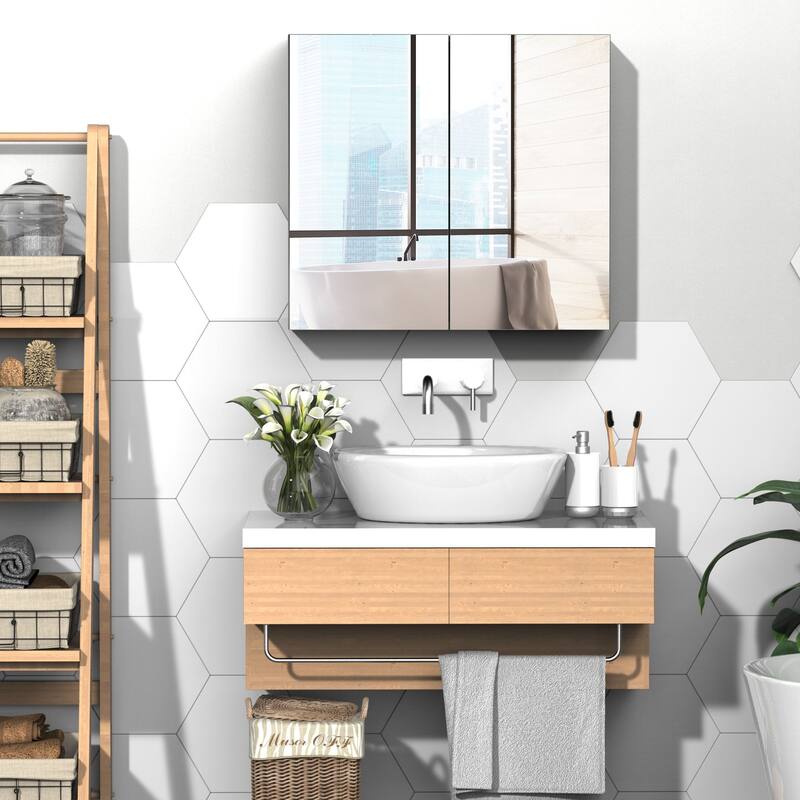 Wall-Mounted Bathroom Vanity Mirror Cabinet with Ample Storage and Three Shelves for Toiletries and Beauty Accessories