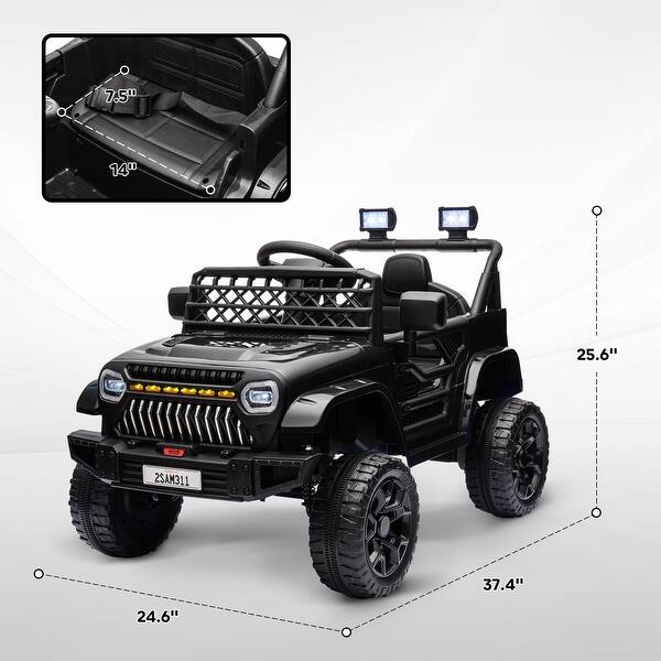 dimension image slide 1 of 2, Qaba 12V Ride On Truck, Battery Powered Kids Electric Car with Spring Suspension, Remote, LED Headlights, Horn, USB Music
