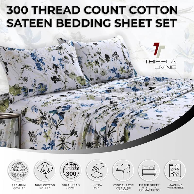 300 Thread Count Cotton Ultra-soft Printed Deep Pocket Bed Sheet Set