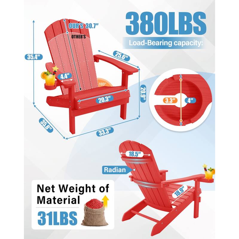WINSOON All Weather HIPS Outdoor Plastic Adirondack Chairs