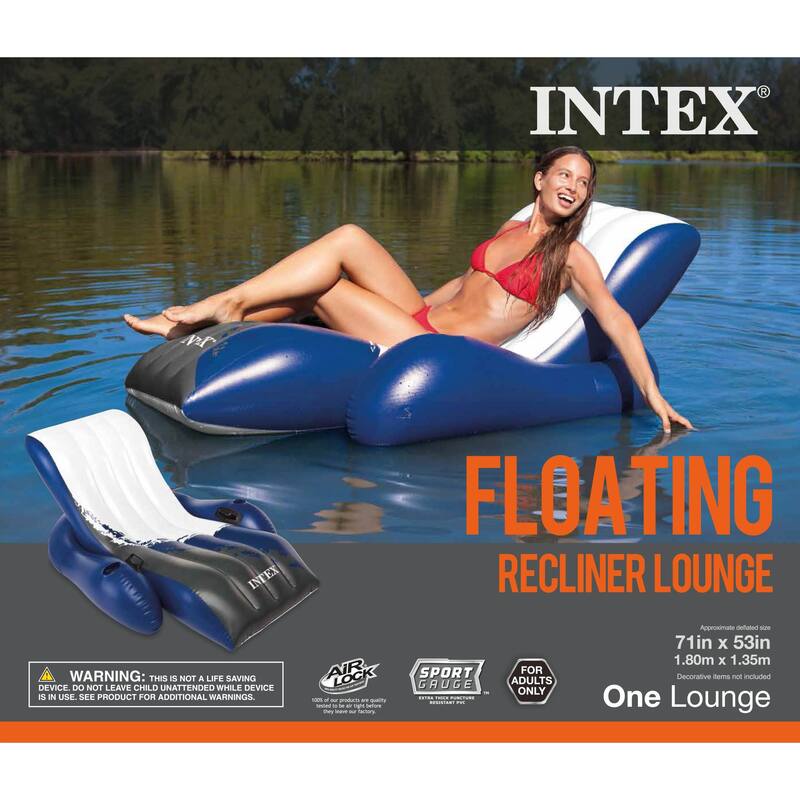 Intex Inflatable Floating Comfortable Recliner Lounges with Cup Holders (3 Pack) - 7.5