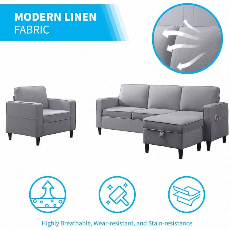 Mixoy Convertible Living Room Furniture Set-Single Sofa/Loveseat/3-Seat Sofa with Ottoman for DIY Combination