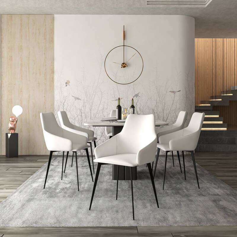 Sonnet Dining Chair with Armrests and Black Powder-Coated Iron Legs Set of 4