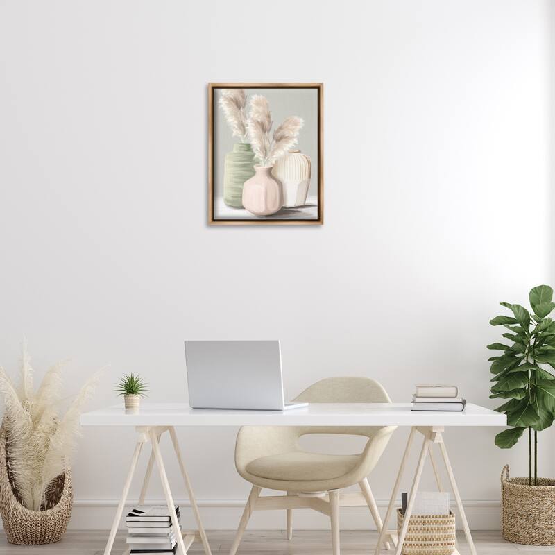 Stupell Soft Pampas Vases Framed Floater Canvas Wall Art Design By House Fenway