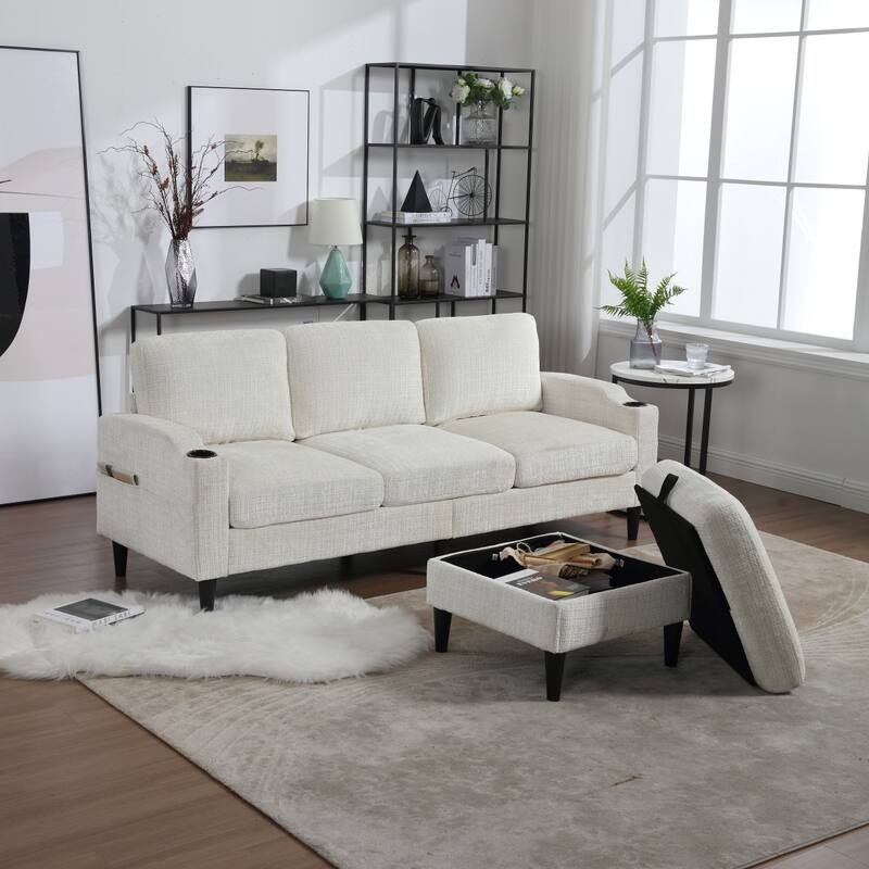 Convertible Sectional Sofa Couch, L-Shape Cozy Sofa Couch Set 4 Seat Sofa Sectional with Storage Ottoman for Living Room