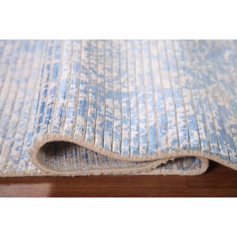 All-Over Striped Abstract Accent Rug Handmade Wool Carpet - 3'11"x 5'11"