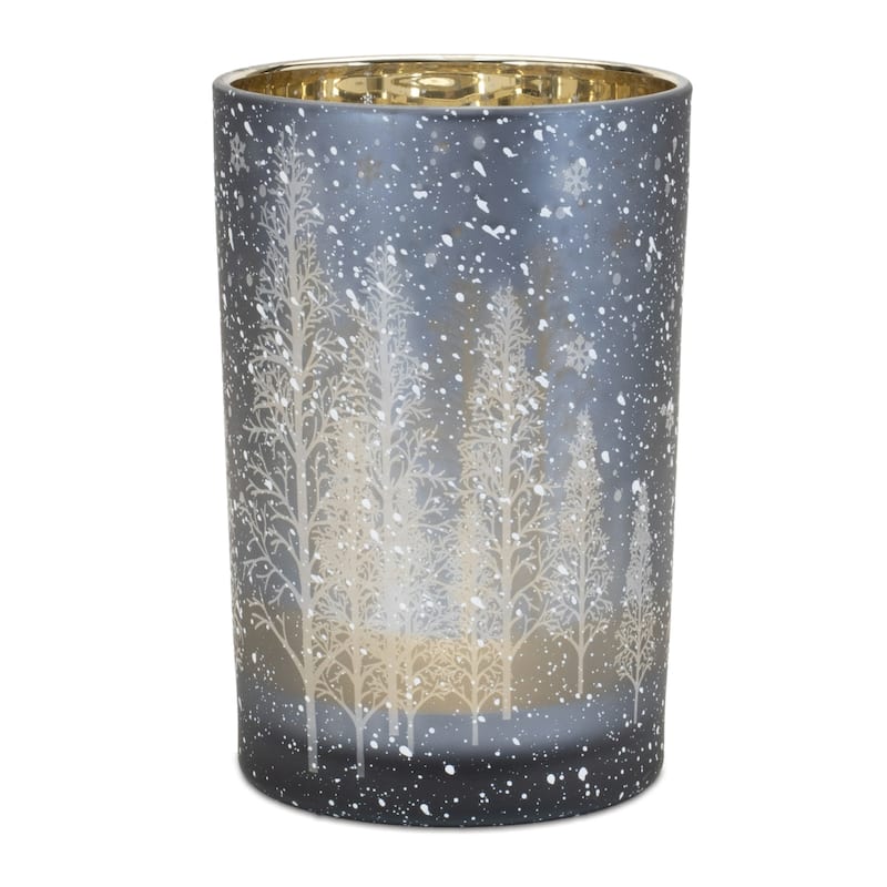Pine Tree Glass Votive Candle Holders - 6.75" - Gray - Set of 2