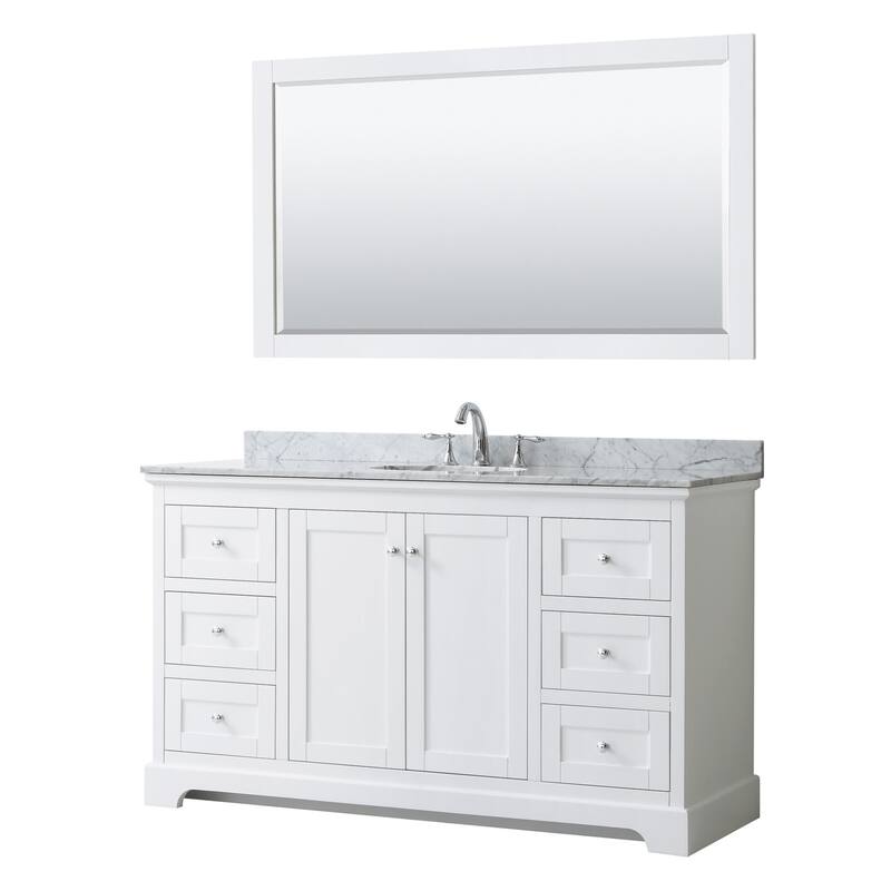 Wyndham Collection Avery 60" Free Standing Single Basin Vanity Set - White / White Carrara Marble Top / Polished Chrome - Painted