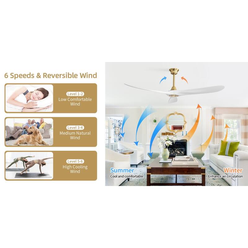 52''/60" Large Ceiling Fan without Lights, Remote Control and Reversible Motor Included, Smart Optinal