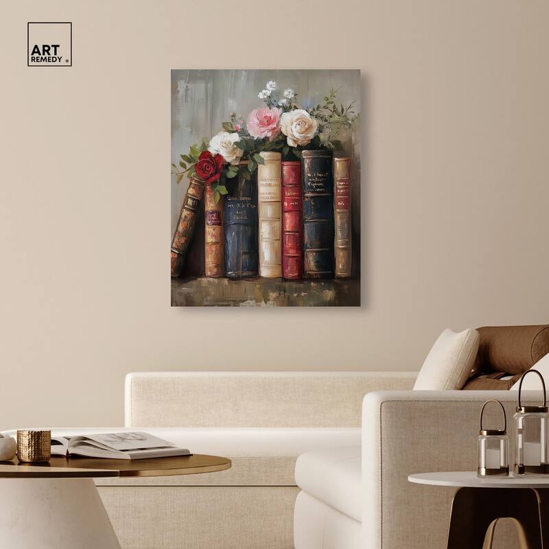 Bookshelf Bouquet I Canvas by Art Remedy, Gallery Wrapped