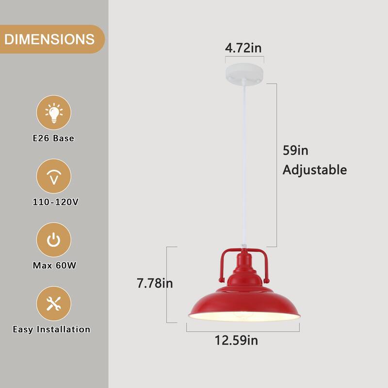 1-Light Rustic Hanging Kitchen Pendant Light Island Ceiling Light with Metal Shade for Dining Room
