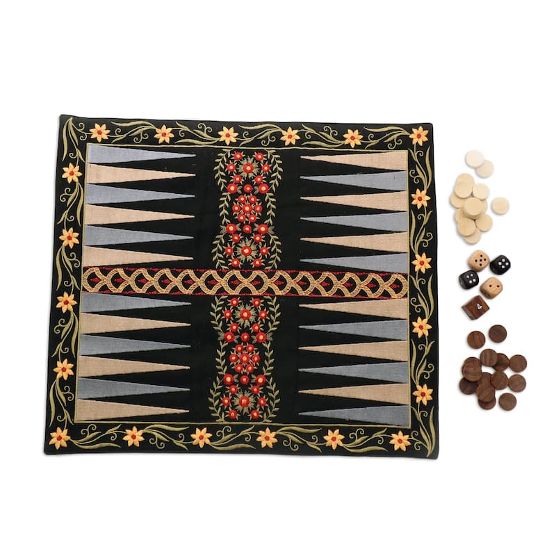 Novica Handmade Ganga Garden In Red Cotton And Wood Backgammon Set