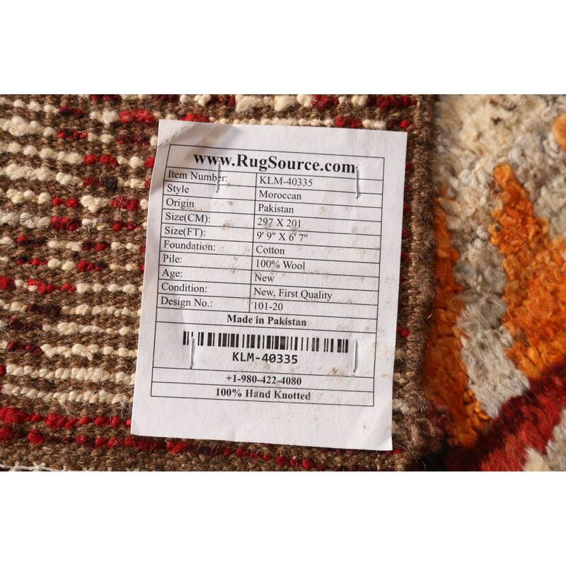 Geometric Moroccan Oriental Rug Handmade Multi-Color Wool Carpet - 6'7" x 9'9"