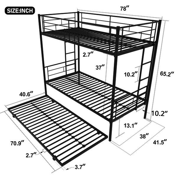 Reinforced Twin Over Twin Metal Bunk Bed Frame with Trundle - Sturdy and Upgraded Design