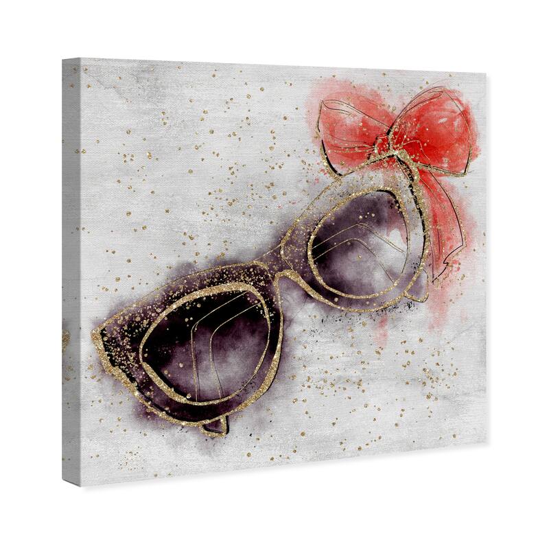 Wynwood Studio Canvas Fashion and Glam Gold Sparkle Ribbon Sunglasses Gold and Metallic Gold Glam Wall Art Canvas Print