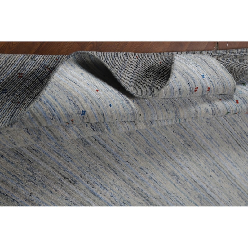 Striped Gabbeh Oriental Area Rug Hand-Knotted Wool Carpet - 7'10" x 9'8"
