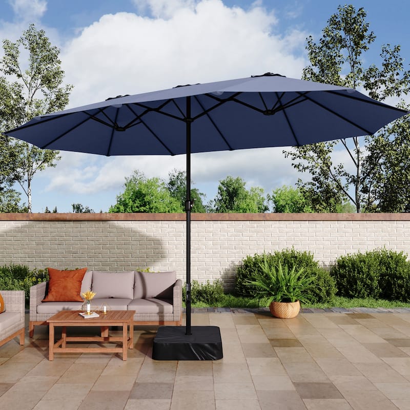 MAISON ARTS 15ft Double-Sided Patio Extra Large Twin Umbrella with Base Included - Navy Blue 