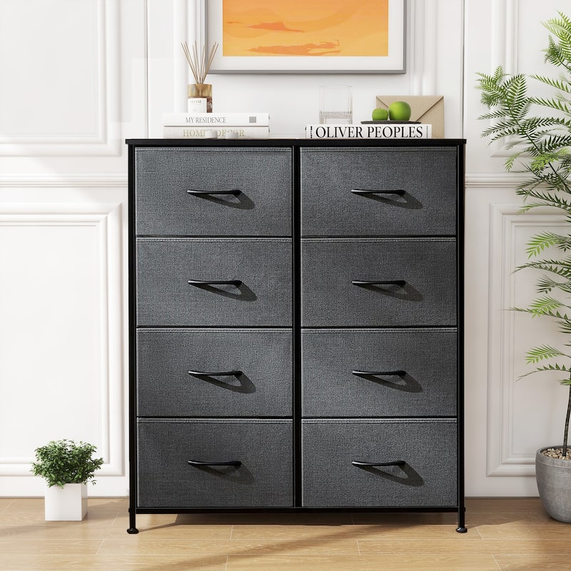 Stylish 8 Drawer Chest of Dressers for Bedroom, Tall Chest Organizer Tower with Wooden Top - Grey