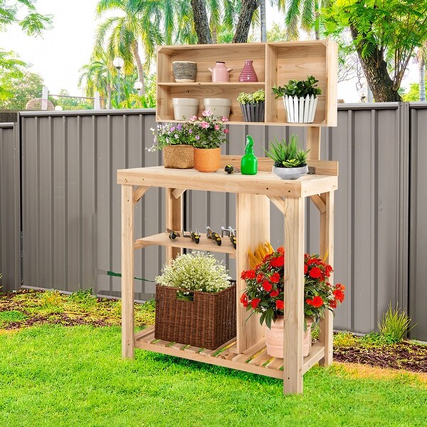 Garden Potting Table Potting Bench Wooden Workstation w Storage