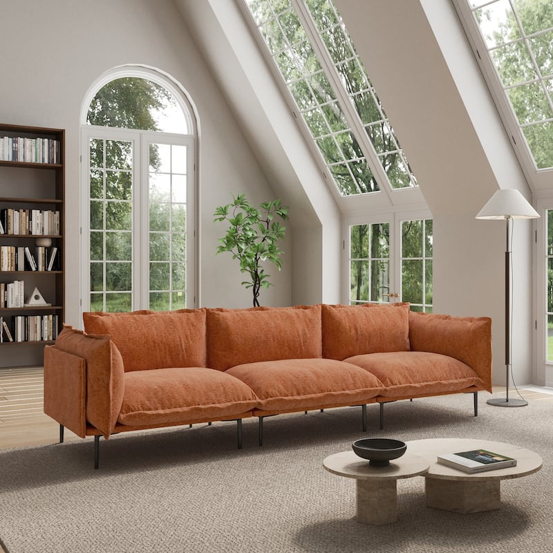 111" 3-Seater Mid-century Velvet Sectional Sofa Deep Seat Upholstered Cloud Modular Couch