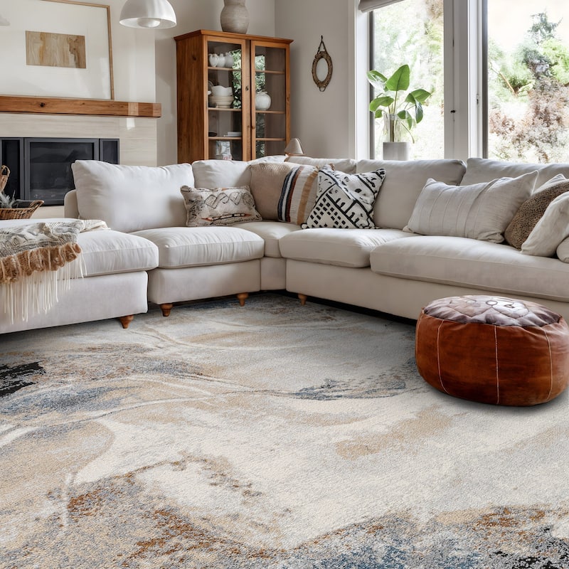 Neutral Desert Drift Area Rug for Living Room, Entryway, or Family Spaces - Easy to Clean and Comfortable Underfoot