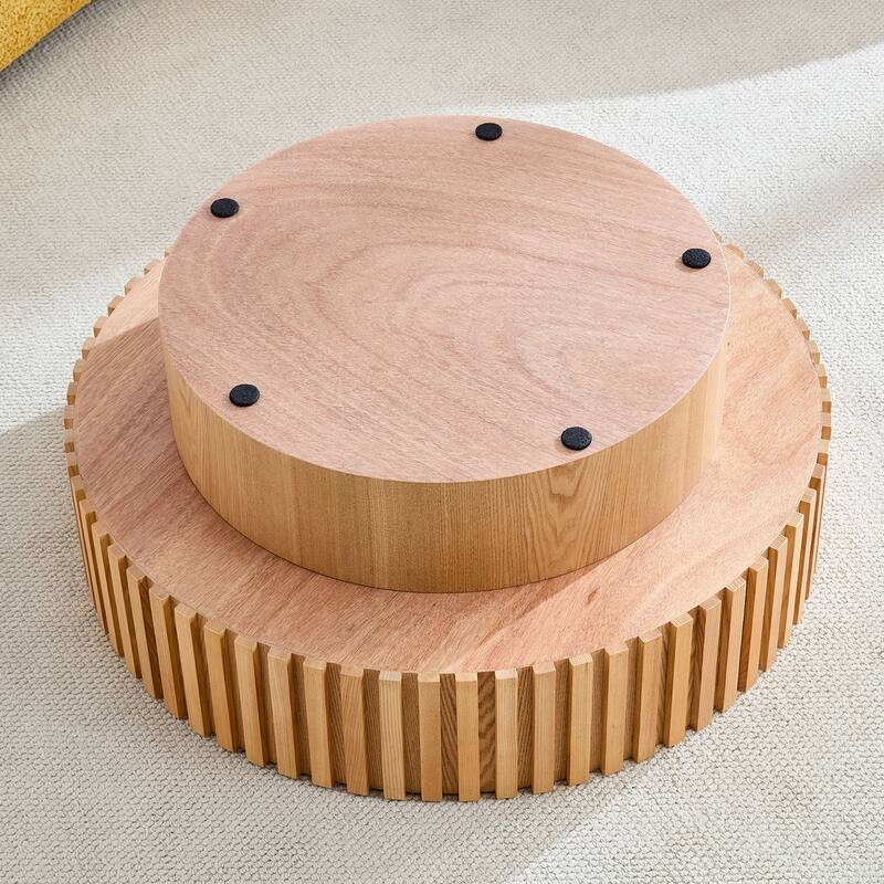 31.49" Modern Handcraft Round Wood Coffee Table with Storage