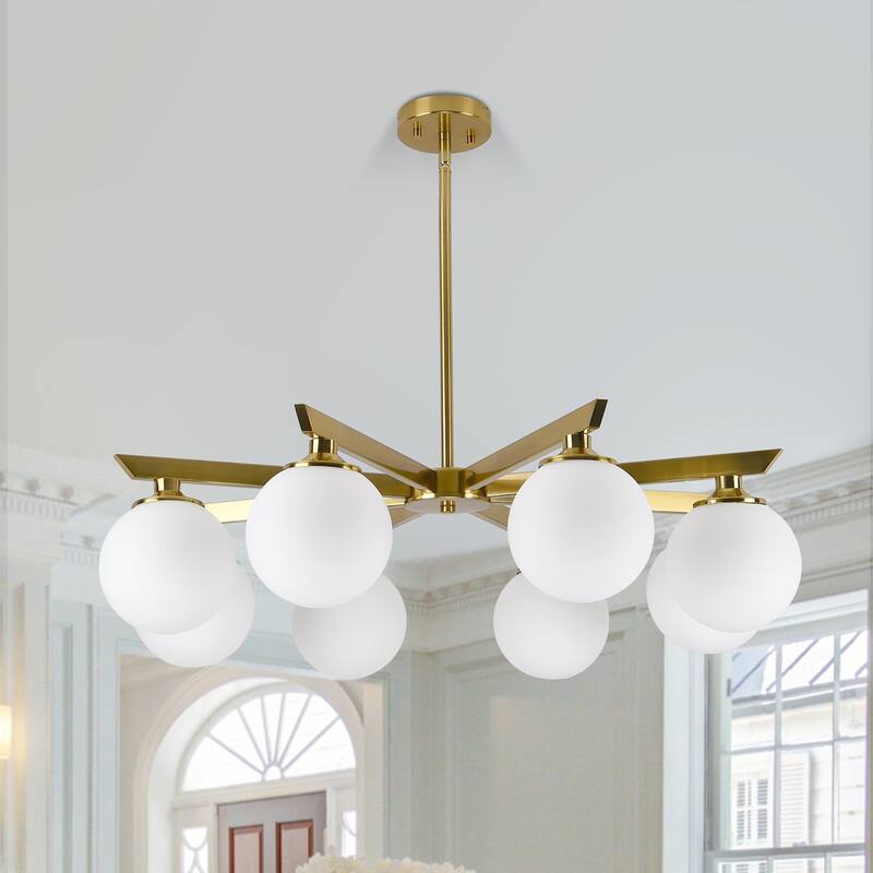 8-Light Modern Linear Chandelier - Gold - Gold
