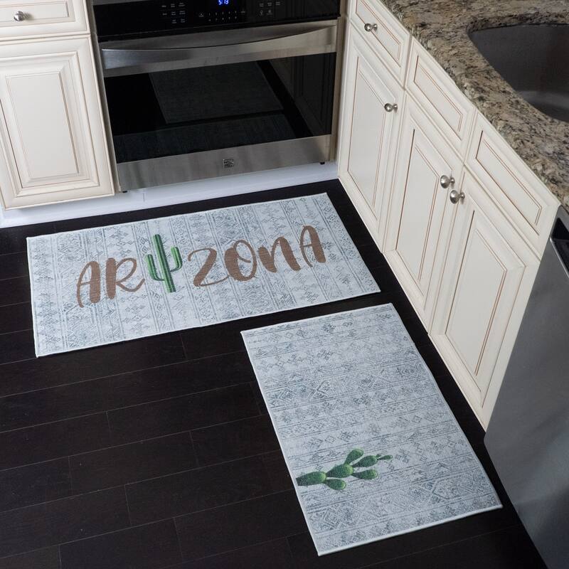 US States Design Non Skid Washable Kitchen Runner Rugs Set of 2 - Set of 44 x 24 and 31.5 x 20 Inches Low Pile Floor Mats - Arizona