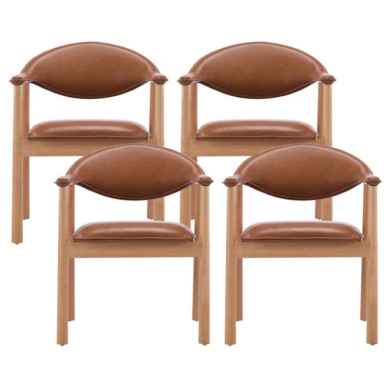 Christopher Knight Home - Modern Upholstered Rubber Wood Dining Chairs with Ergonomic Curved Back - Set of 4 - Brown,Natural
