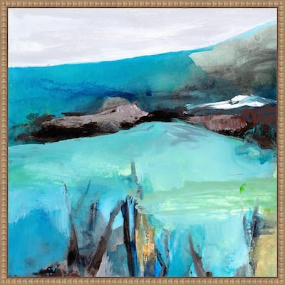 Mountain Lake 1 by Elan Studios Framed Canvas Wall Art Print - Sylvie Beaded Natural