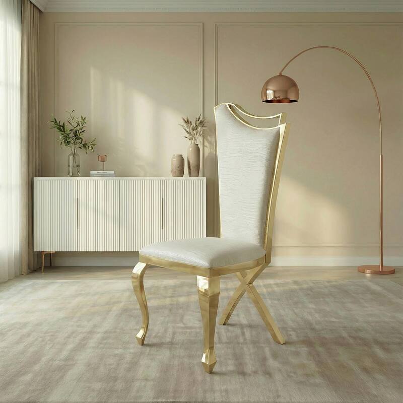 Gorgeous Streamlined White PU Stainless Steel Dining Chair - Set of 2