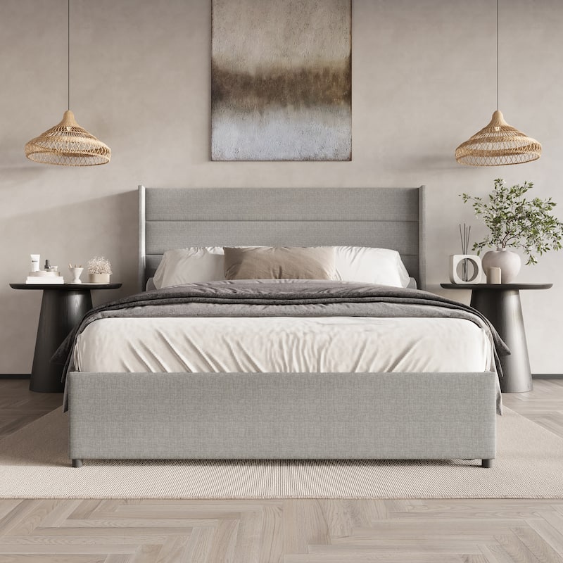 CraftPorch Modern Wingback Platform Lift Up Storage Bed