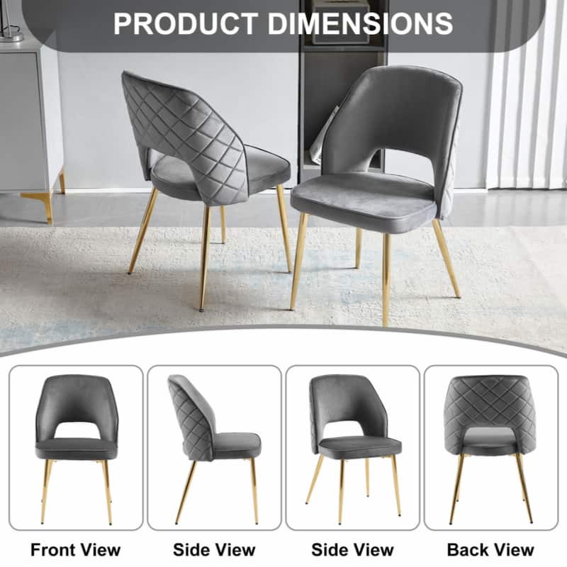 Velvet Dinning Chairs with Metal Legs and Hollow Back Upholstered Dining Chairs Set of 4