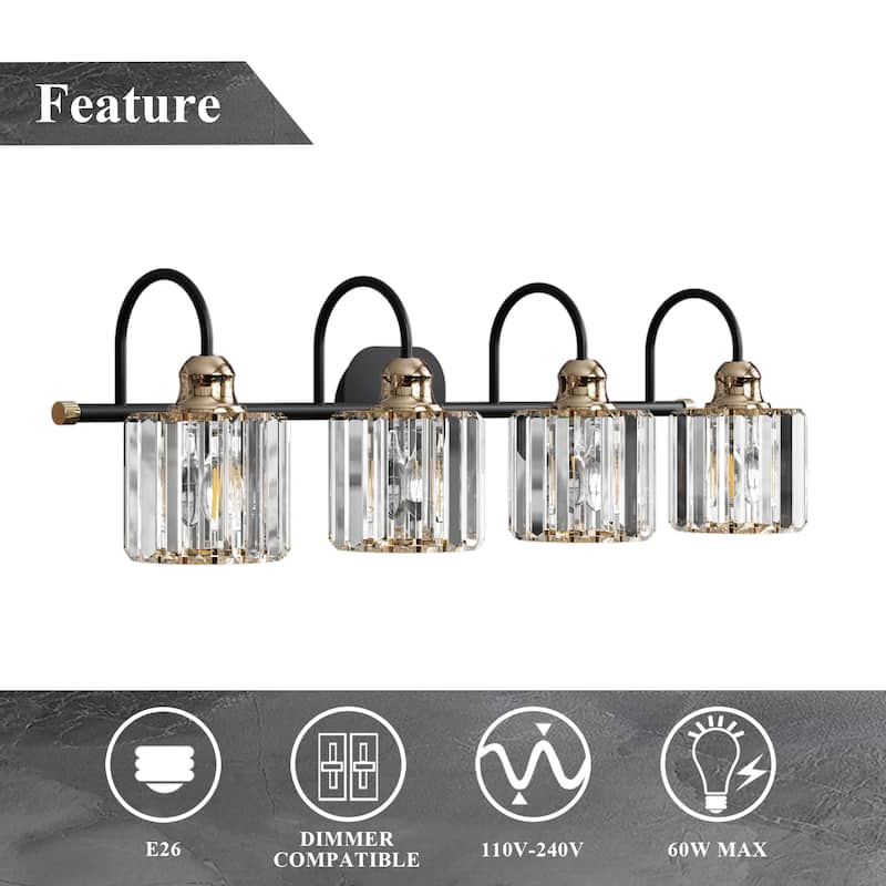 ExBrite Modern Rose Gold Dimmable Bathroom Crystal Vanity Lights